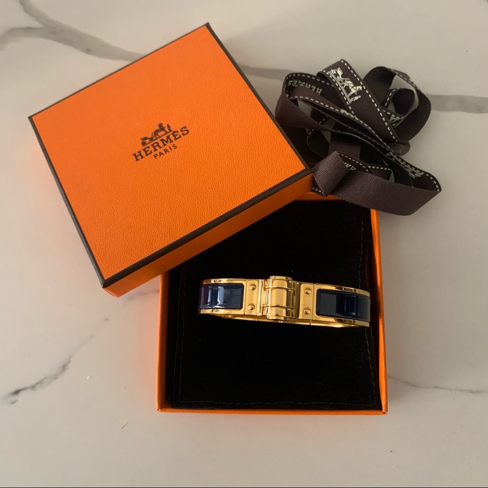 Hermés Hinged Bracelet / Bangle in Bleu Abysse (Dark Blue)